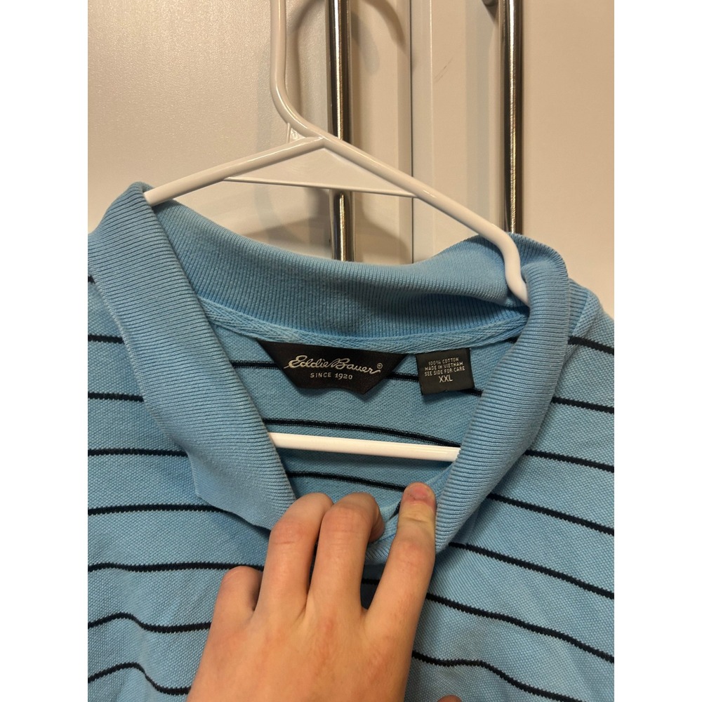 Eddie Bauer Mens XXL Blue Striped Short Sleeve Cotton Pique Polo Shirt‎ - Picture 4 of 16